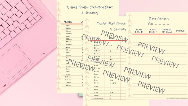 Printable and Fillable Yarn Stash, Crochet Hooks &amp; Knitting Needles ...