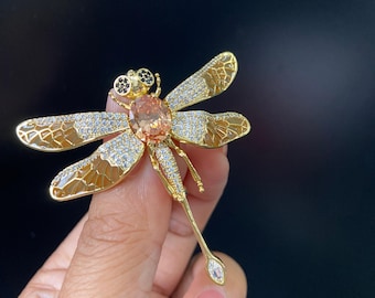 Gold Dragonfly Brooch Pin for Women