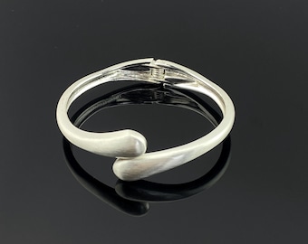 Silver Hinged Bangle Bracelet, Brushed Open Cuff Bangle, Stackable Modern Jewelry, Gift for Her