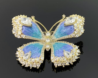 Blue Crystal Butterfly Brooch Pin: Rhinestone Enamel Insect Jewelry