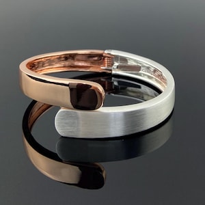 Adjustable Two-Tone Silver & Rose Gold Open Cuff Bracelet Bangle