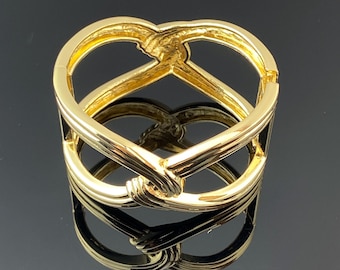 Gold Heart Bangle Bracelet: Open Design Statement Cuff