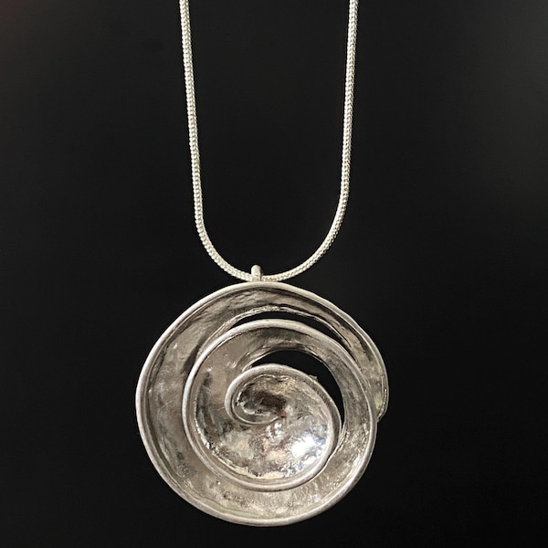 Silver Swirl Pendant Necklace | Long Chain Minimalist Jewelry