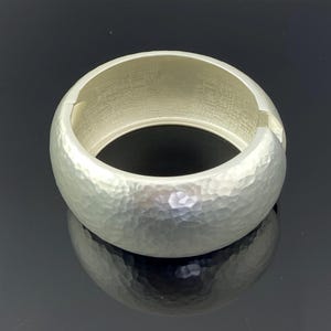 Hammered Silver Cuff Bangle: Wide Textured Statement Bracelet