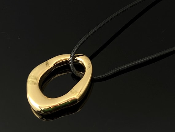 Gold Abstract Pendant Necklace, Sculptural Open Charm, Black  display picture 2