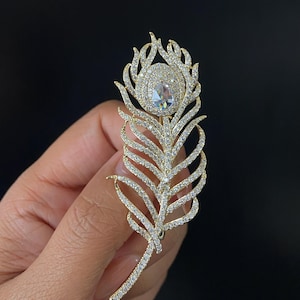 Feather Rhinestone Brooch - Etsy display picture 2