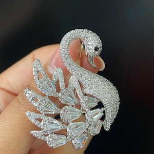 Luxury Swan Brooch – Silver Statement Pin - Wedding Accessory
