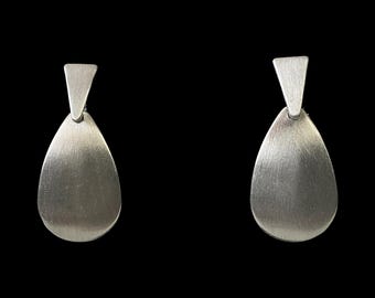 Brushed Silver Teardrop Earrings: Minimalist Geometric Dangle Jewelry