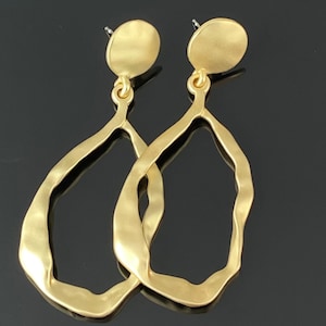 Matte Gold Teardrop Earrings: Abstract Dangle, Screw Back Studs