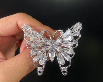 Crystal Butterfly Brooch | Silver Rhinestone Pin, Elegant Jewelry