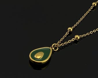 Teardrop Pendant Necklace | Avocado Green, Gold Accent