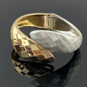 Adjustable Two-Tone Silver & Gold Open Cuff Bracelet Bangle