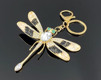 Gouden libelle-sleutelhanger: kristallen en emaille insectenportemonnee