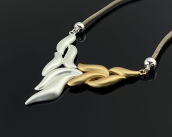 Modern Sculptural Necklace, Mixed Metal Statement Jewelry, Handmade Minimalist Necklace, Contemporary Artisan Gift for Her