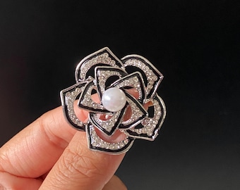 Elegant Silver Floral Brooch with Pearl Center Antique Floral Pearl Brooch – Wrist Aficionado main image 4