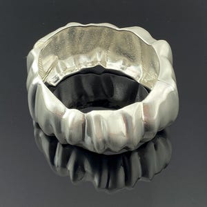 Textured Silver Statement Bangle: Wavy Sculpted Cuff Bracelet