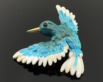 Broche de pájaro azul: pin de cristal esmaltado brillante, regalo de joyería para mujer