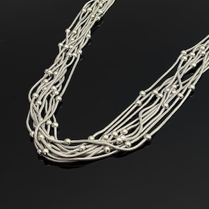 Multi Strand Silver Necklace, Layered Snake Chain Choker, Statement Minimalist Jewelry Gift for Women