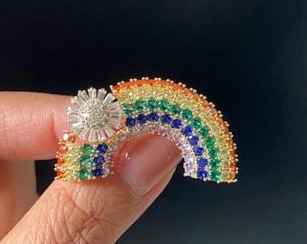Rainbow Crystal Flower Brooch: Gold Tone Rhinestone Scarf  display picture 2