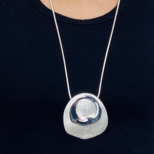 Pendant Necklace, Silver Tone Statement Charm, Long Minimalist Gift