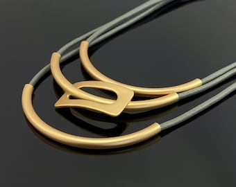 Geometric Gold Statement Necklace | Abstract Layered Pendant