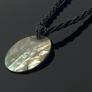 Abalone Shell Pendant Necklace – Iridescent Shell Charm, Braided Cord