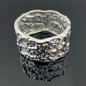 Textured Silver Wide Bangle: Sculpted Organic Cuff Bracelet