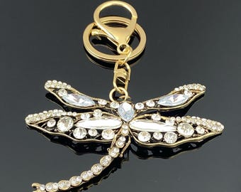 Sleutelhanger kristallen libelle: strasstenen insectenportemonnee