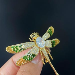 Crystal Dragonfly Pin with Gemstone Body - Nature-Inspired Jewelry Gift