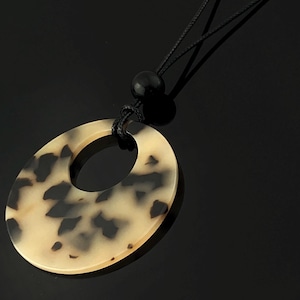 Tortoise Shell Resin Circle Pendant Necklace | Lightweight Statement Jewelry | Modern Boho Acrylic Jewelry for Women | Bold Retro Look