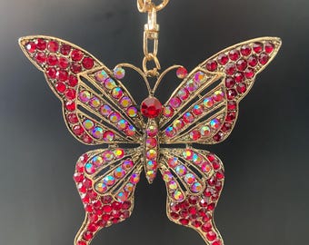 Rhinestone Butterfly Keychain: Gold Tone Purse Charm