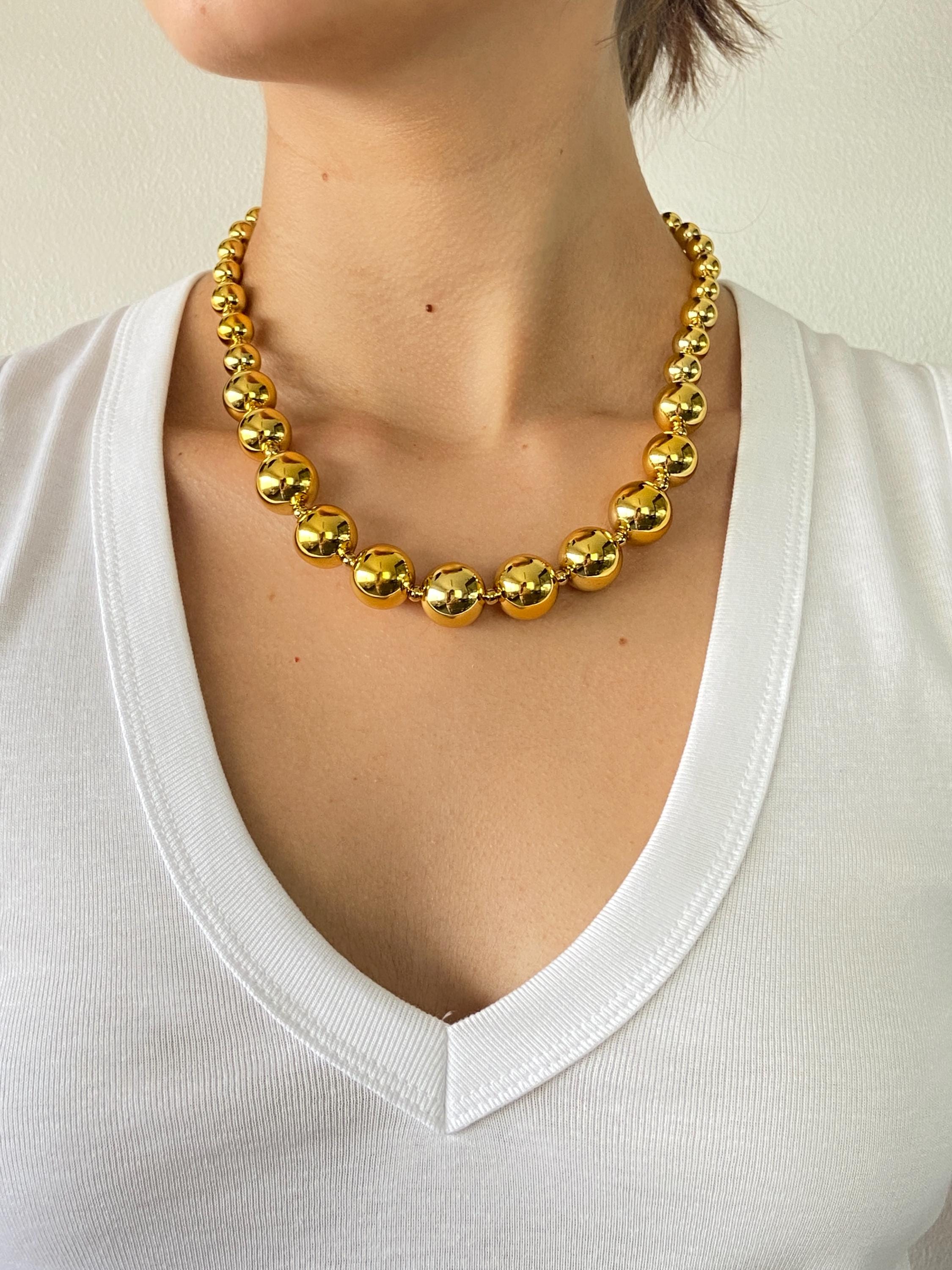 Gold Ball Bead Necklace | Chunky Beaded Chain | Bold 90s Style