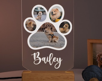 Custom Pet Portrait LED Lamp, Personalised Pet Memorial, Pet Loss Tribute, Paw Print Photo Sign, Sympathy Gifts for Dog Mom or Cat Mom Dad