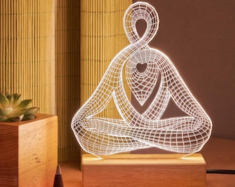 Nachtlampje yoga en boeddha, led-bord zen-meditatie, decor yogastudio, spiritueel thuisaccent, namaste-ontspanningscadeau voor yogaliefhebbers.