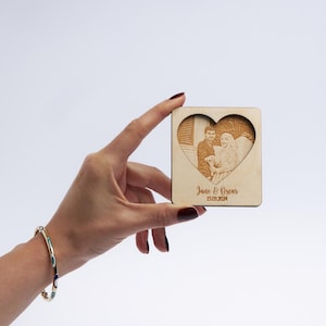 Personalized Heart Wooden Magnet with Photo & Name – Custom Laser Engraved Keepsake Gift, Handcrafted Multi-Layer Wood Fridge Decor