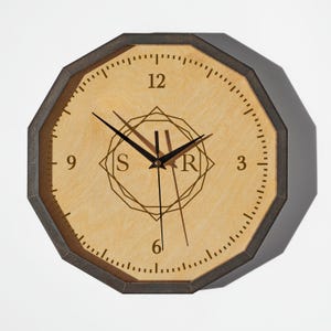 Personalized Wooden Wall Clock with Initials – Custom Engraved Couple Gift, Anniversary or Wedding Present, Rustic Home Decor