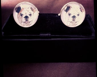 English Bulldog Silver Plated Cufflinks