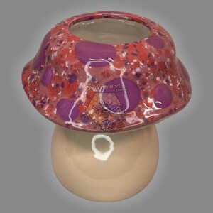 Whimsical Hand-Painted Mushroom Planter – Speckled Purple Top