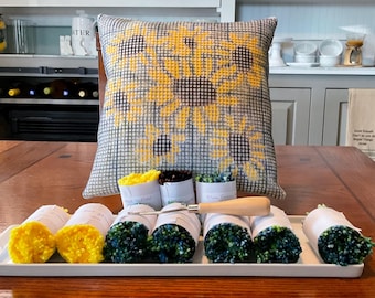 Sunflower Design 9 by 9 inch Latch Hook Pillow Kit