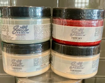 Four Jars of 4oz Dixie Belle All-in-One Paint: SunKissed, Serenity, Fiery Sky