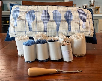 Blue Birds Out on a Limb Latch Hook Pillow Kit