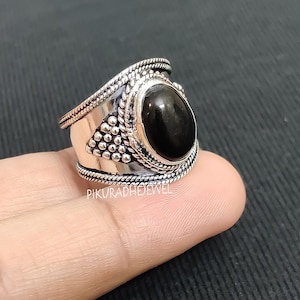 Silver Black Onyx Ring Men&#39;s/ Wide Silver Band Onyx Ring/ Black Stone Ring/ Everyday Wear/ Ring For Mens/ 925 Silver Ring For Dad/ Gift Him