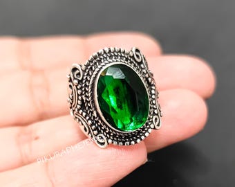 Chrome Diopside Ring-Handmade 925 Sterling Silver Green Gemstone Jewelry
