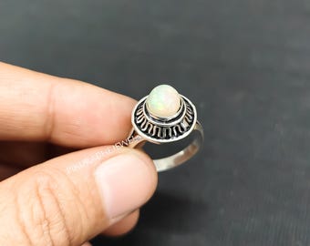 Handmade White Opal Sterling Silver Ring - Natural Gemstone Jewelry - October Birthstone