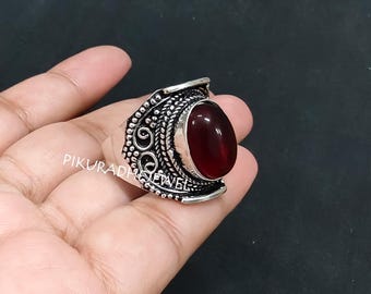 Natural Red Garnet Ring: 925 Sterling Silver Gemstone Jewelry - Designer Rings- Birthstone