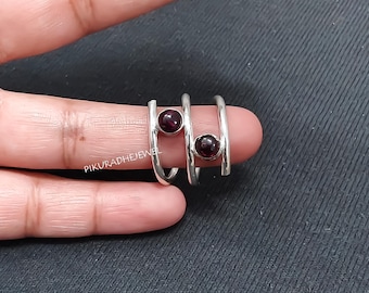 Natural Red Garnet Handmade Ring: 925 Sterling Silver Two Stone Rings - Women  Birthstone Jewelry