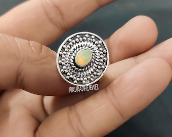 Handmade Fire Opal Sterling Silver Ring - October Birthstone