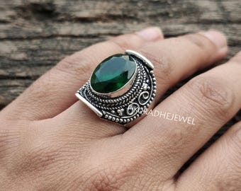 Green Diopside Gemstone Ring: 925 Sterling Silver Bridal Jewelry