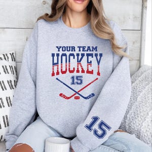 Custom Hockey Sweatshirt, Personalized Hockey Hoodie, Custom Hockey Team Name and Number, Game Day Hoodie, Hockey Mom Gift image 3