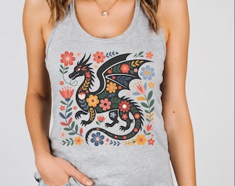Abraxos Racerback Tank Top, Floral Dragon V-neck Shirt, Throne Of Glass Flower T-shirt